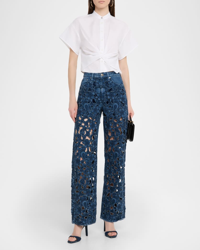 Logan Mid-Rise Floral Cut-Out Jeans 