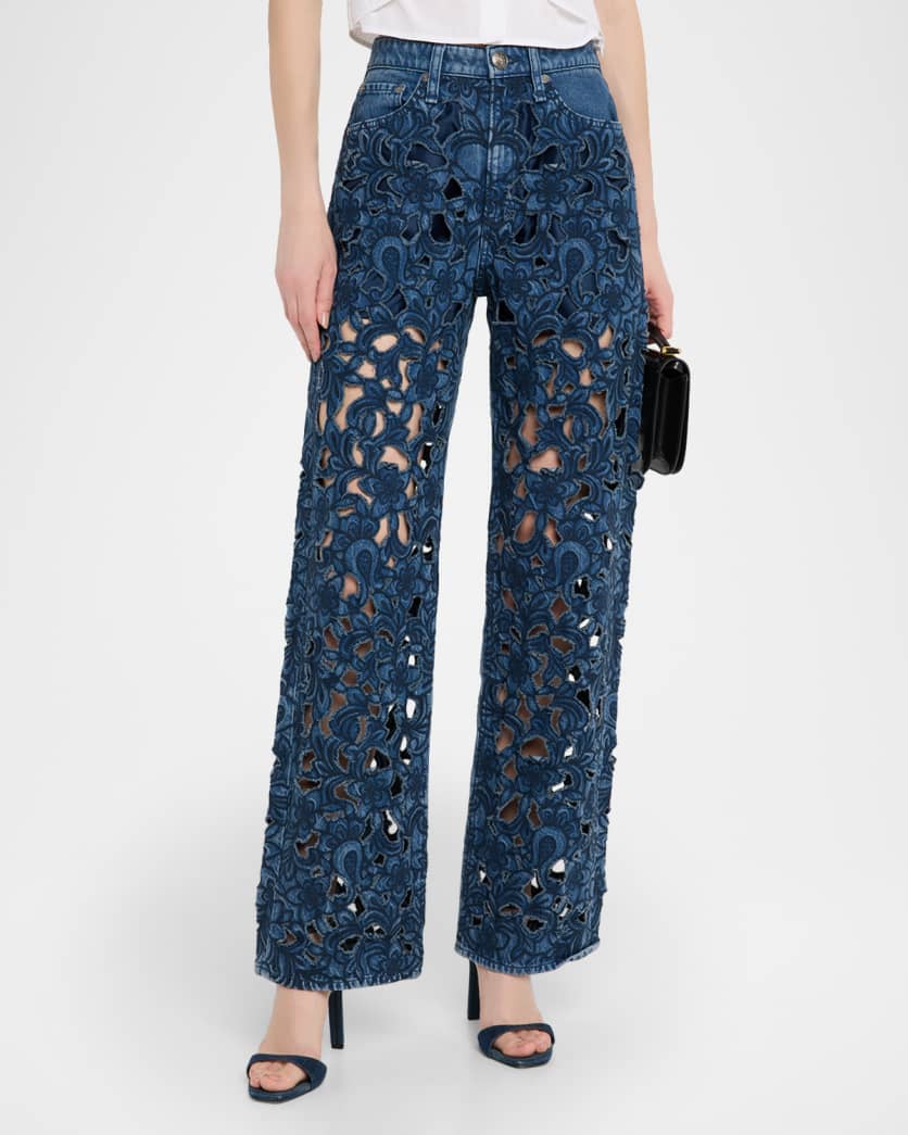 Logan Mid-Rise Floral Cut-Out Jeans 