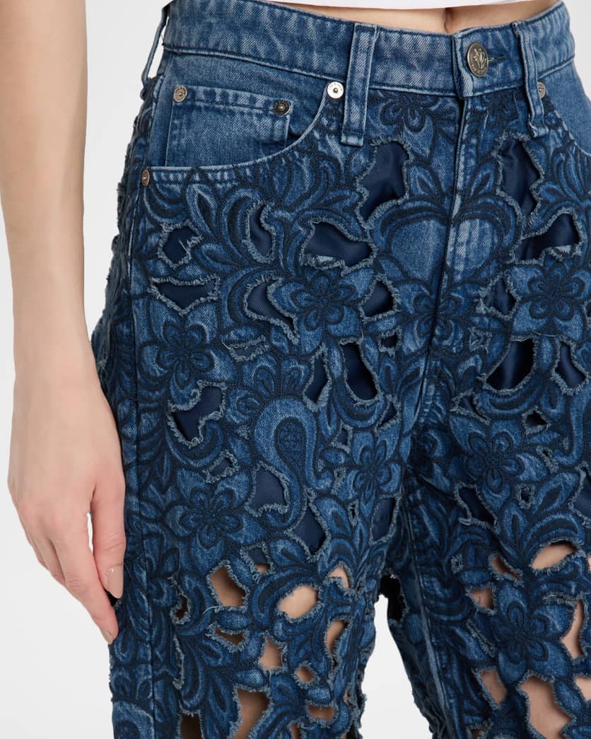 Logan Mid-Rise Floral Cut-Out Jeans 