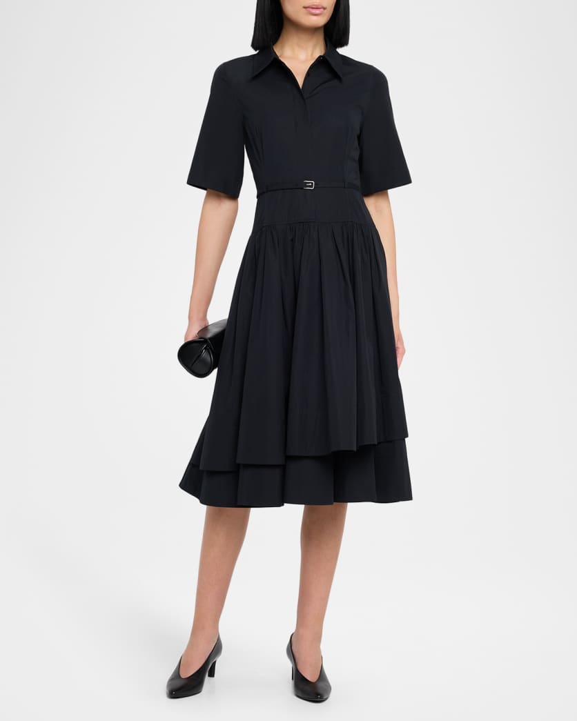 Short-Sleeve Belted A-line Dress