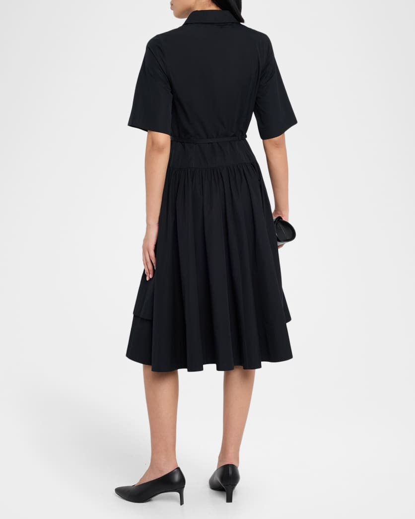 Short-Sleeve Belted A-line Dress