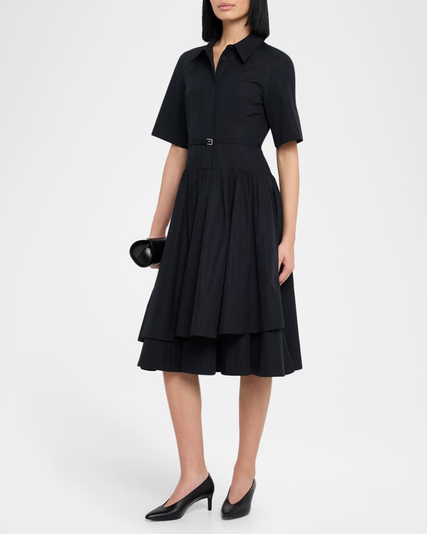 Short-Sleeve Belted A-line Dress