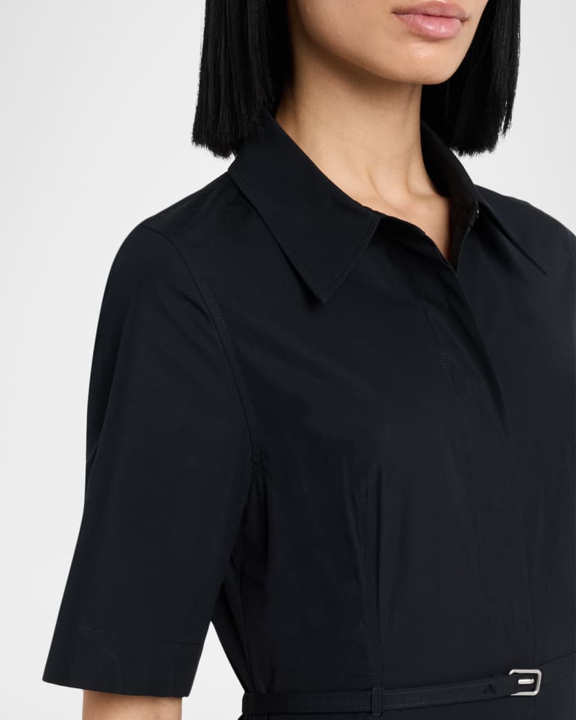Short-Sleeve Belted A-line Dress