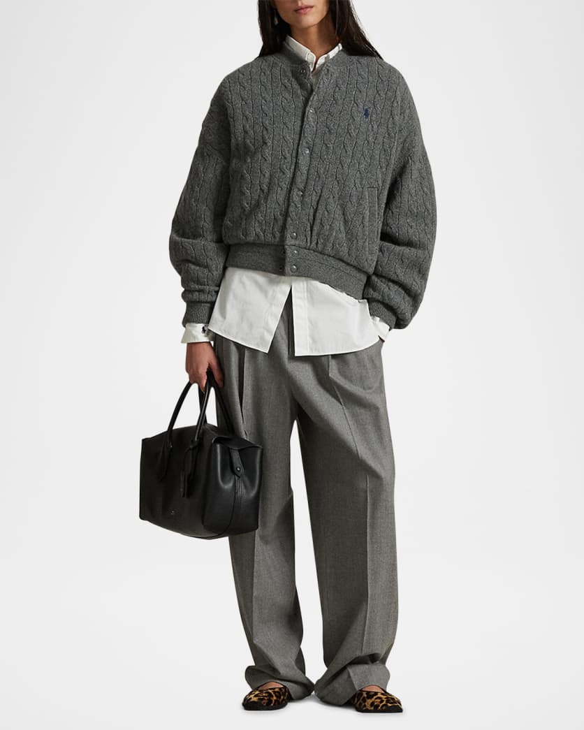 Cable-Knit Wool-Cashmere Bomber Jacket
