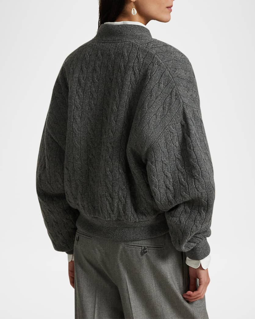 Cable-Knit Wool-Cashmere Bomber Jacket