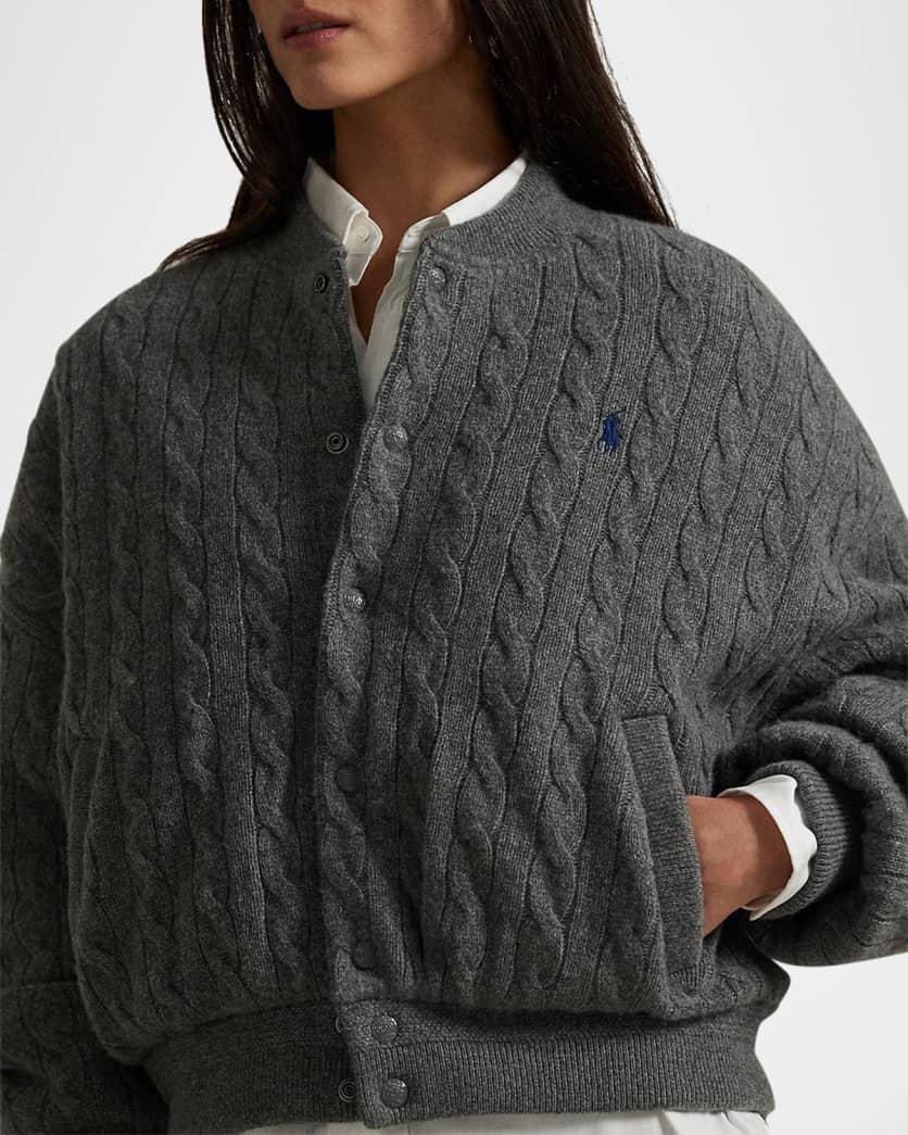 Cable-Knit Wool-Cashmere Bomber Jacket