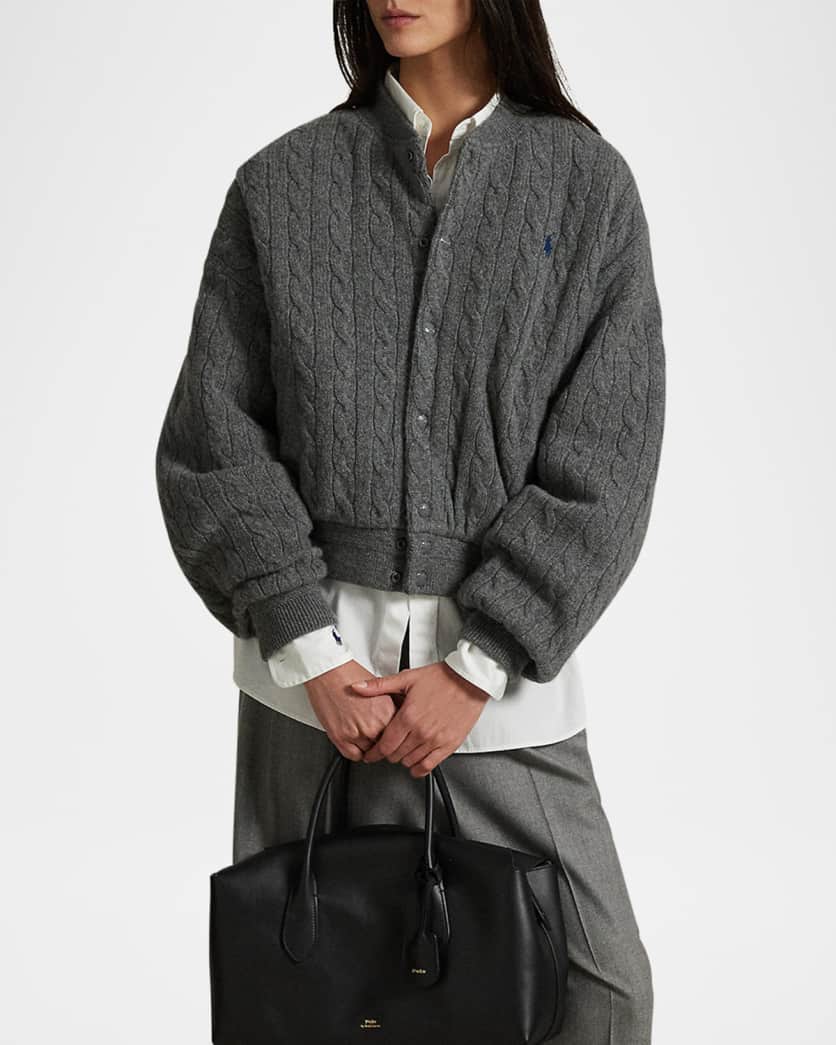 Cable-Knit Wool-Cashmere Bomber Jacket