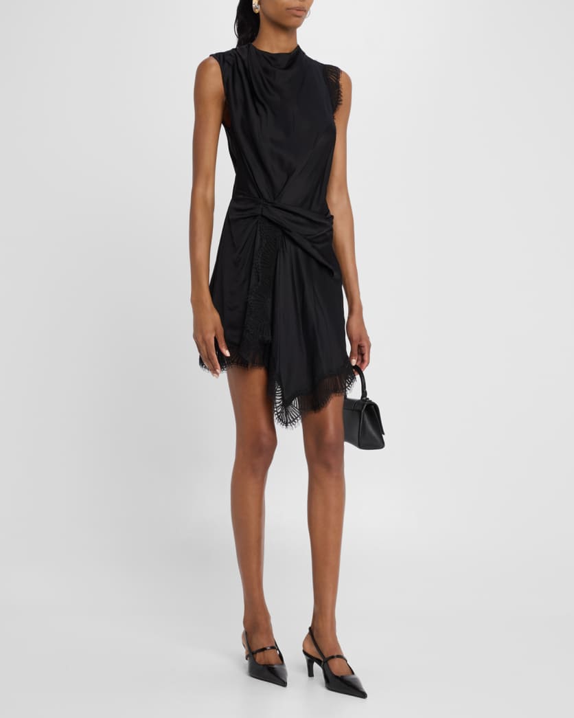 Dion Draped Lace-Trim Satin Mini Dress