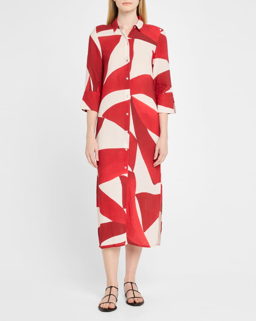 Geometric Side Slit Maxi Shirtdress