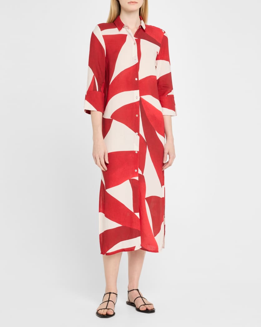 Geometric Side Slit Maxi Shirtdress