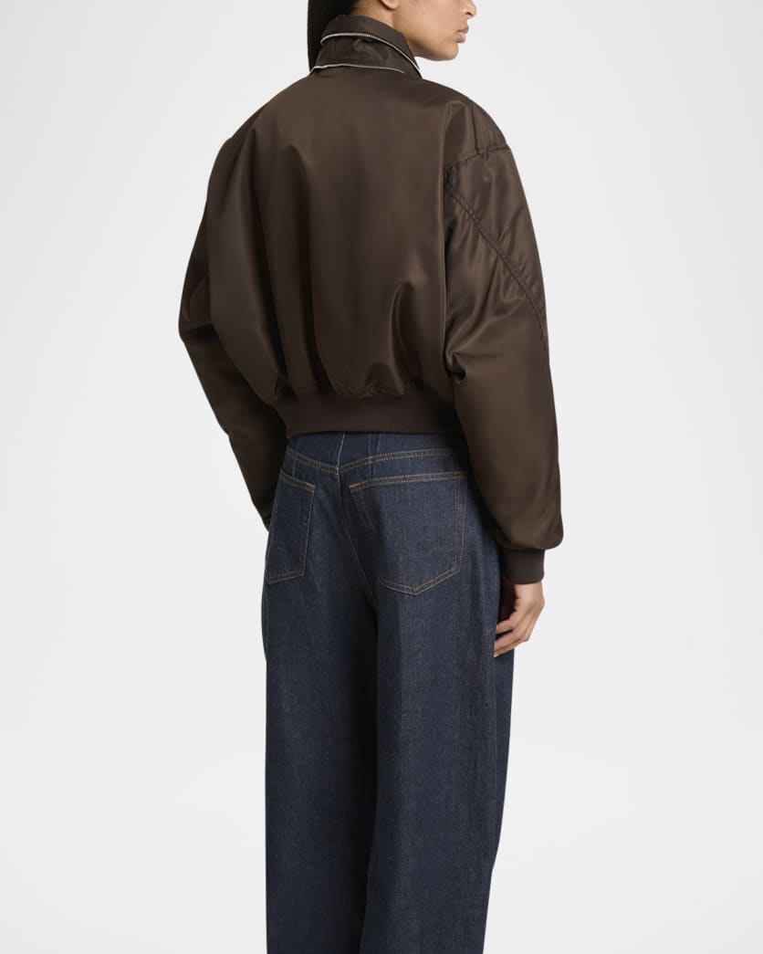 Zipped Double Shawl-Collar Crop Bomber