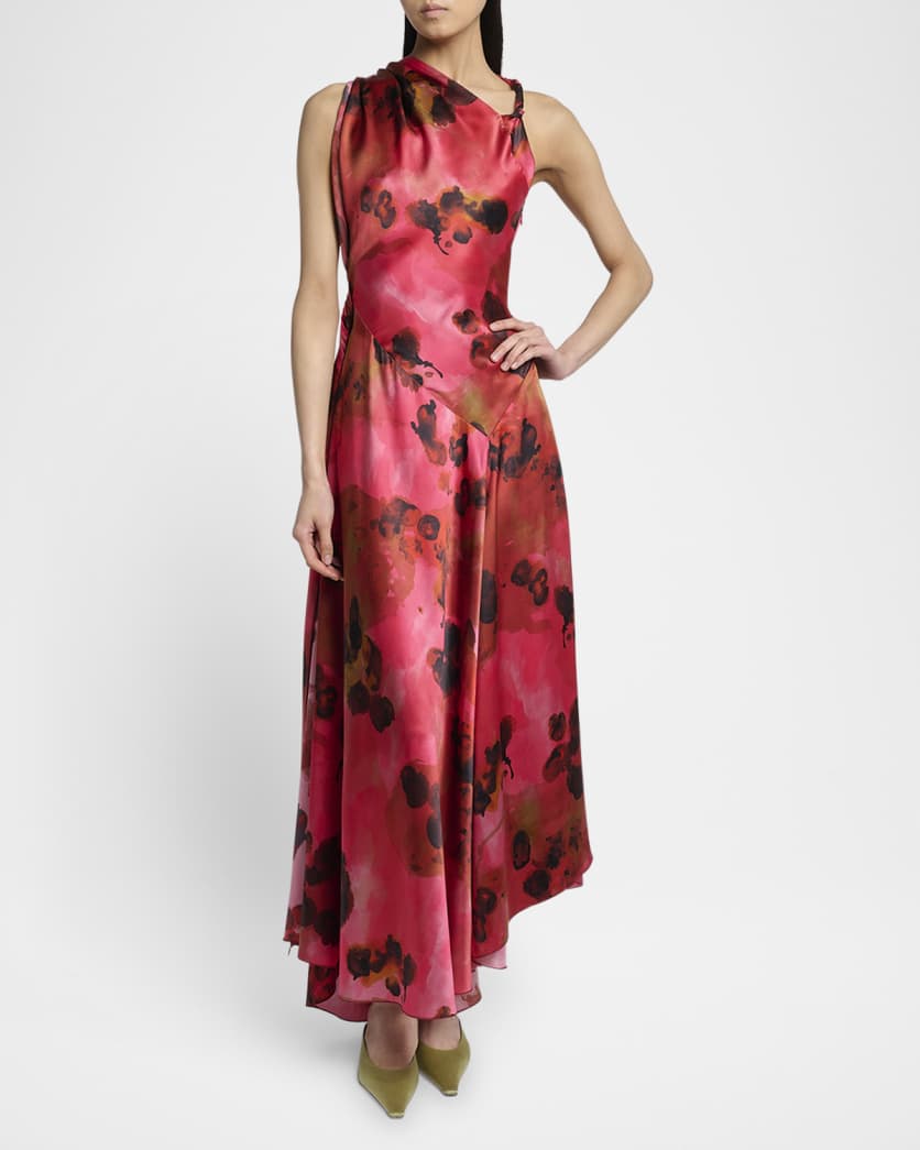 Sleeveless Draped Silk Midi Dress