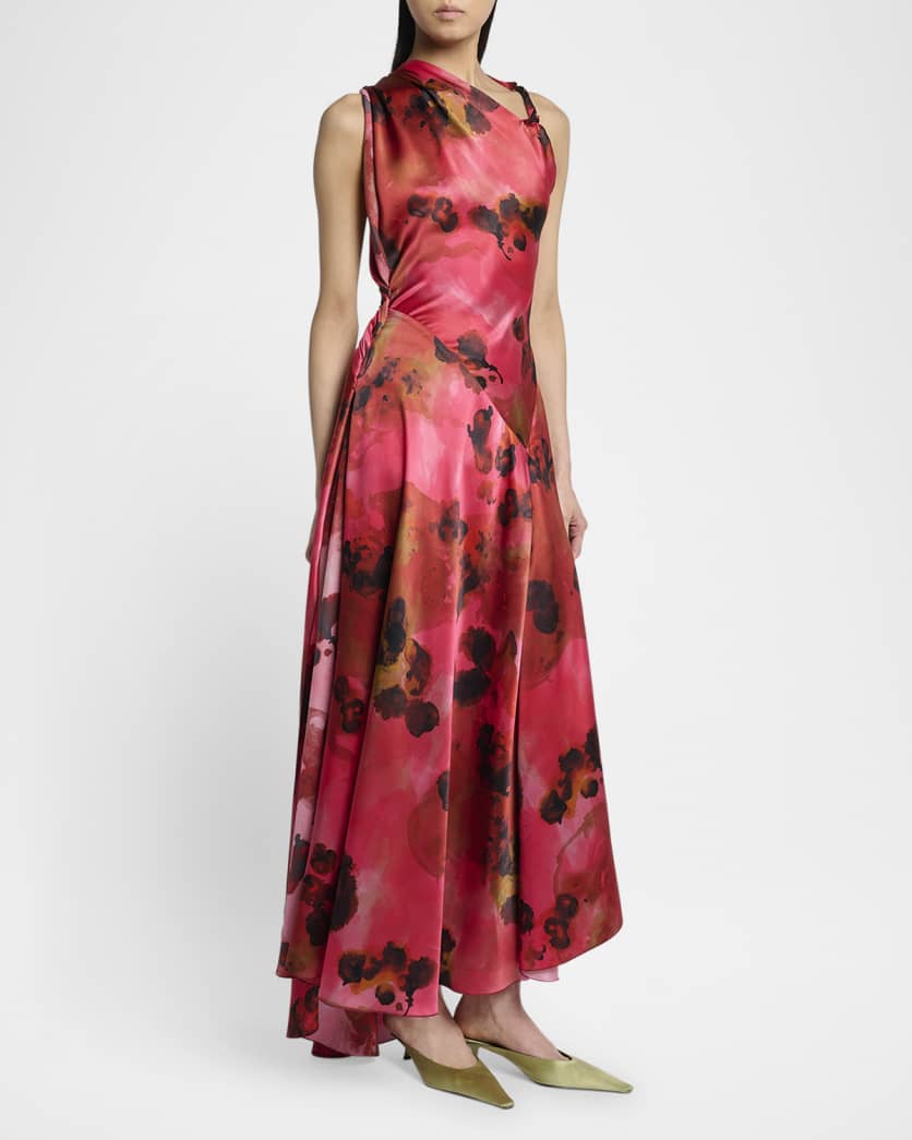 Sleeveless Draped Silk Midi Dress