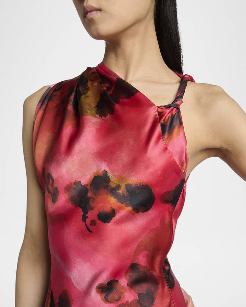 Sleeveless Draped Silk Midi Dress