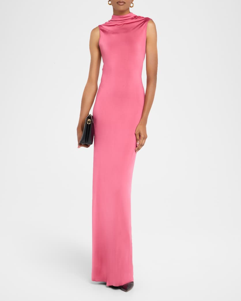 Draped Cutout Twist-Back Column Gown
