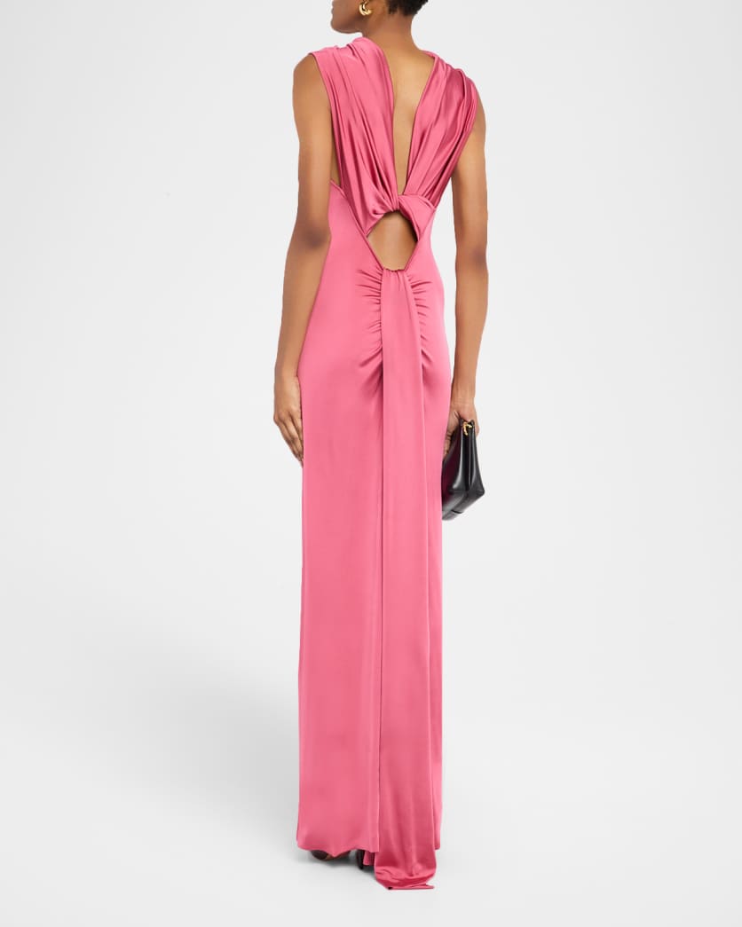 Draped Cutout Twist-Back Column Gown