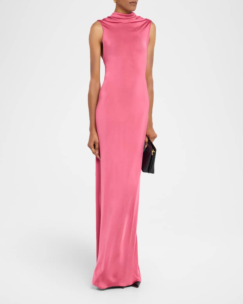 Draped Cutout Twist-Back Column Gown