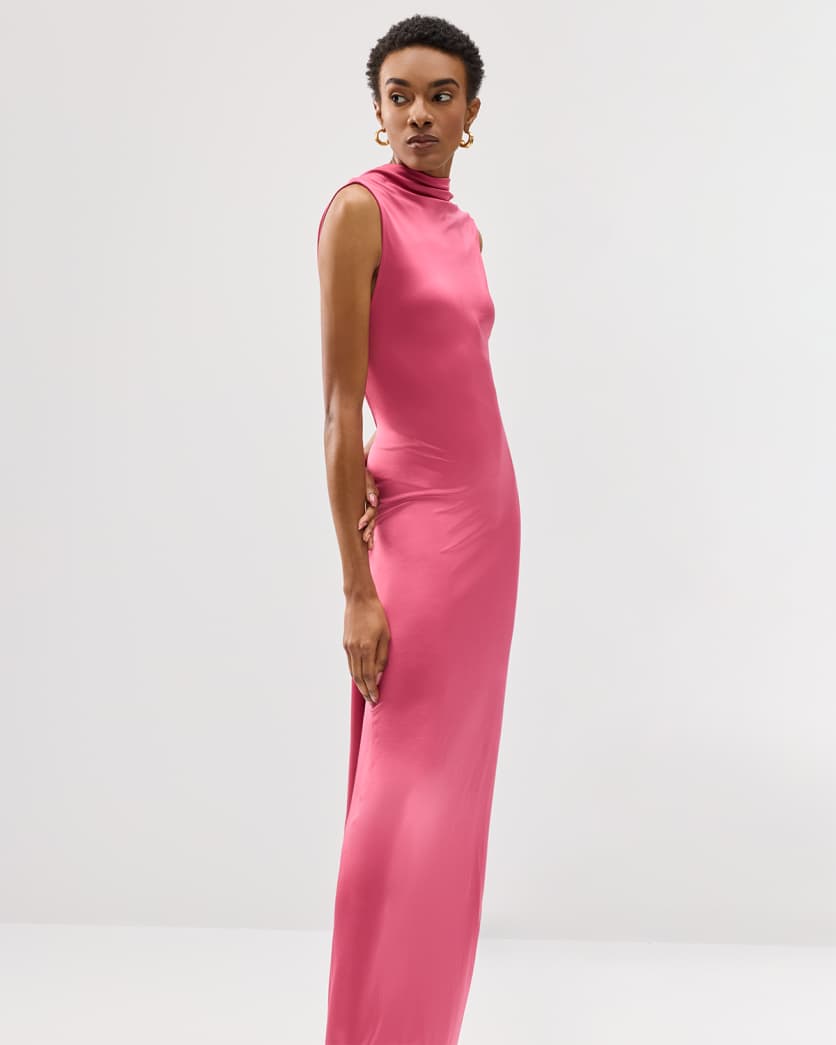 Draped Cutout Twist-Back Column Gown
