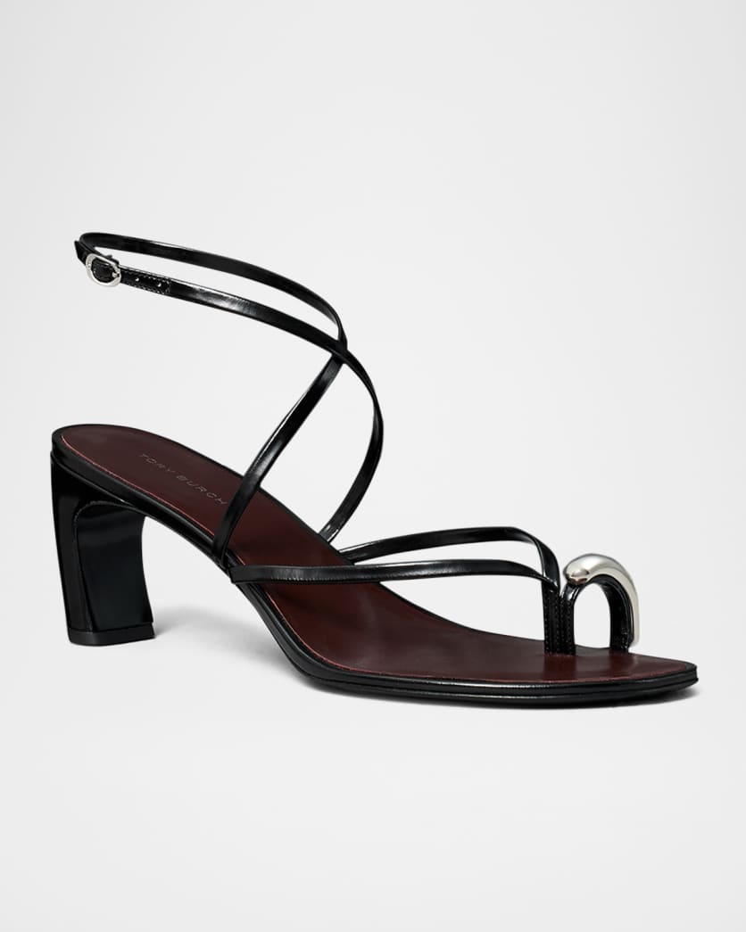 Pierced Leather Toe Ring Strappy Sandals