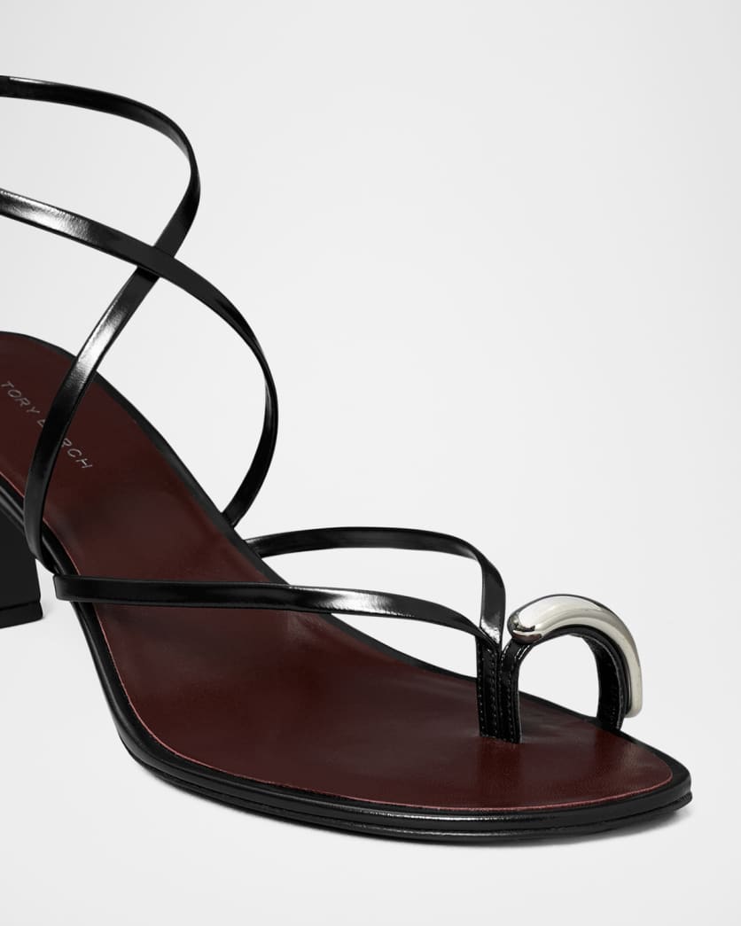 Pierced Leather Toe Ring Strappy Sandals