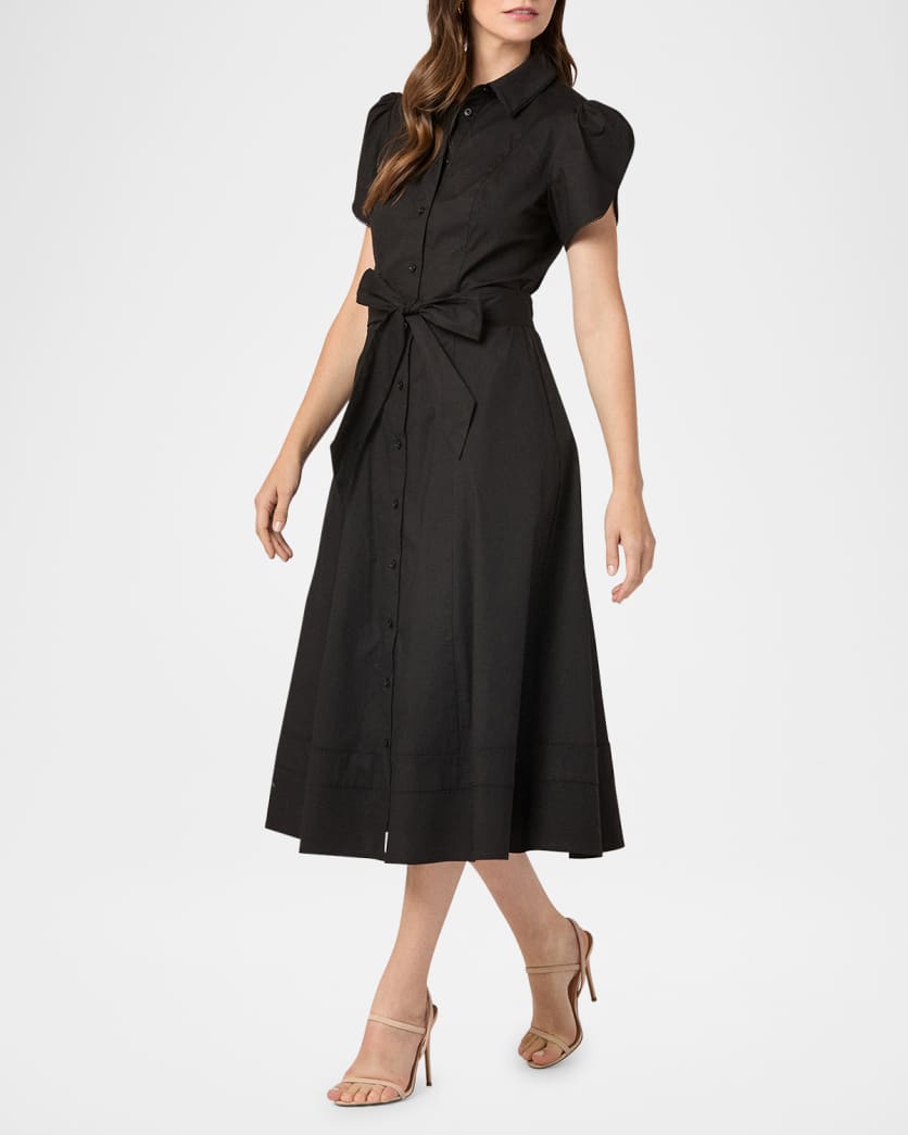 Adaya Belted Lace-Trim Midi Shirtdress