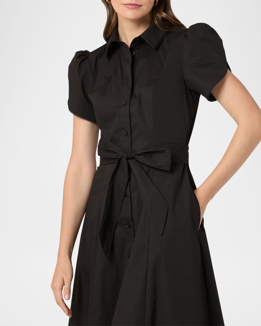 Adaya Belted Lace-Trim Midi Shirtdress