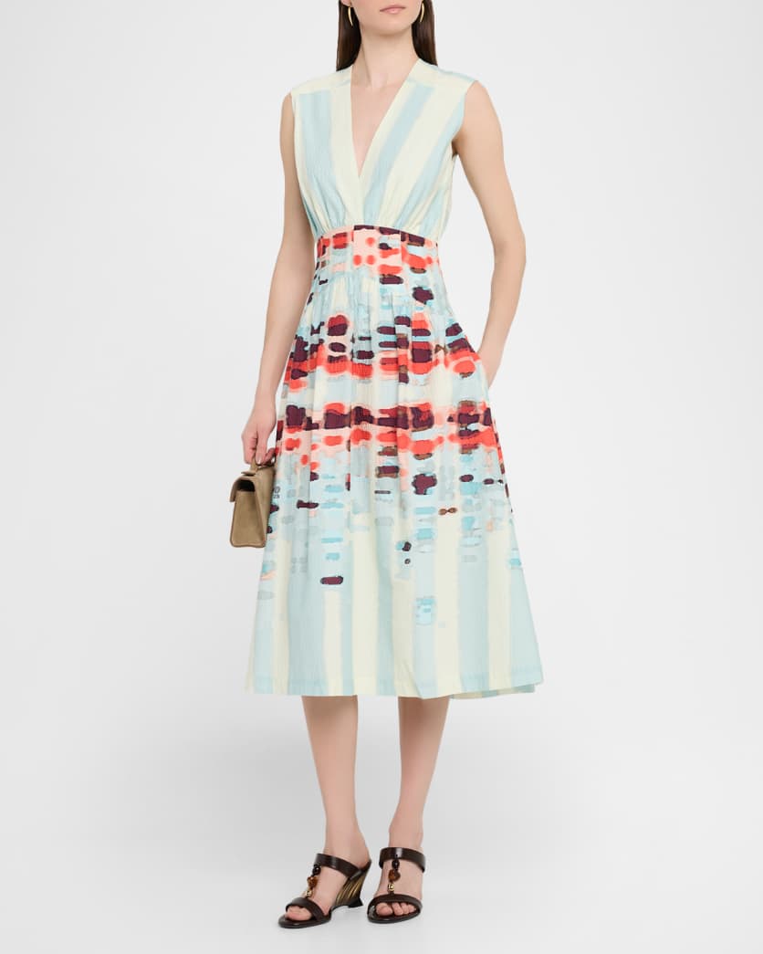 Jocelyn Sleeveless Cotton-Stretch A-Line Midi Dress
