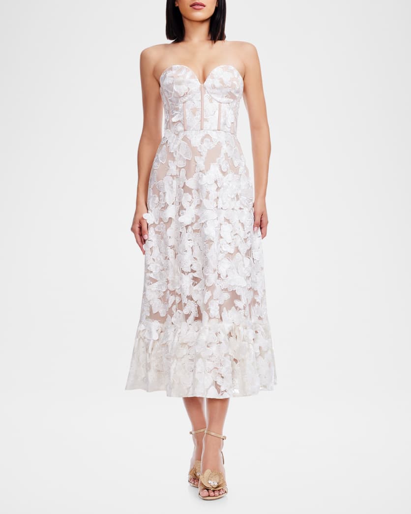 Lauren Butterfly-Embroidered Corset Midi Dress