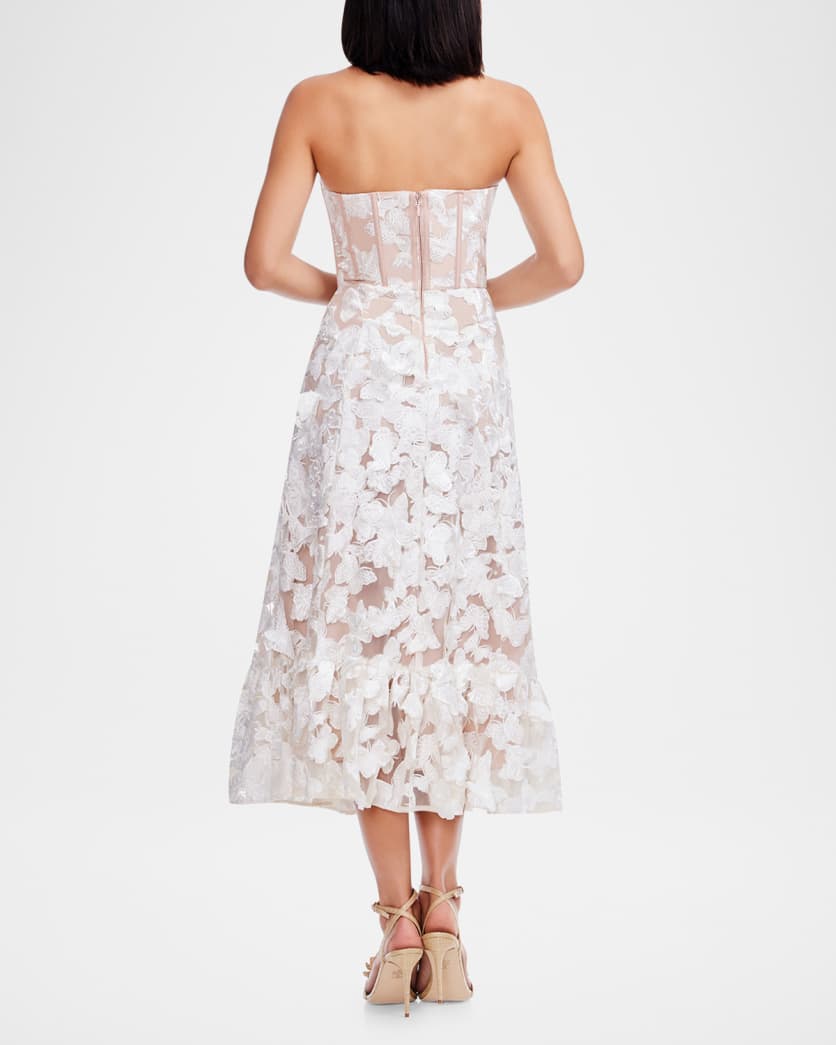 Lauren Butterfly-Embroidered Corset Midi Dress