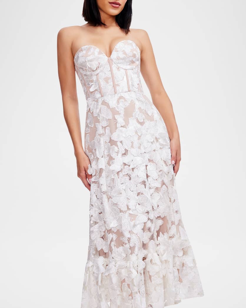 Lauren Butterfly-Embroidered Corset Midi Dress