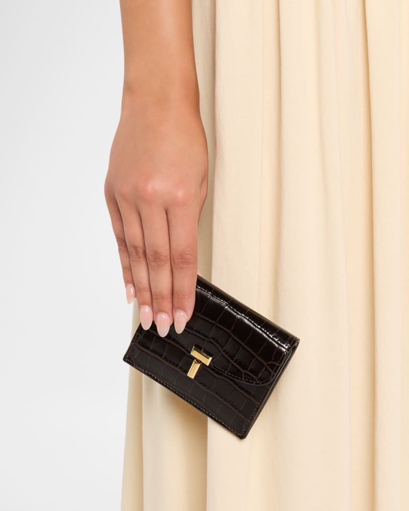 T-Lock Croco-Embossed Leather Card Holder
