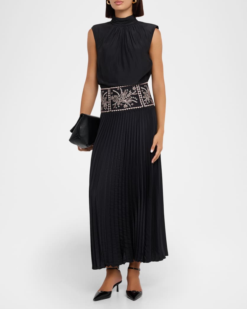 Kimberly Embroidered Pleated Midi Dress