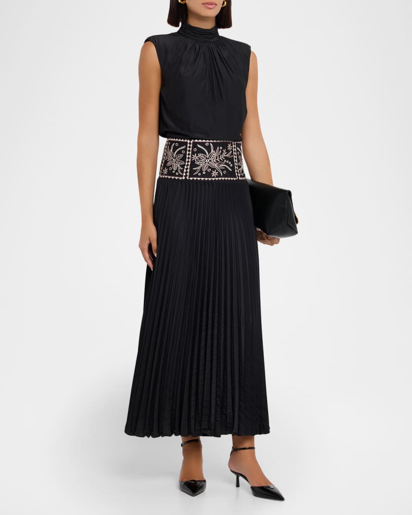 Kimberly Embroidered Pleated Midi Dress