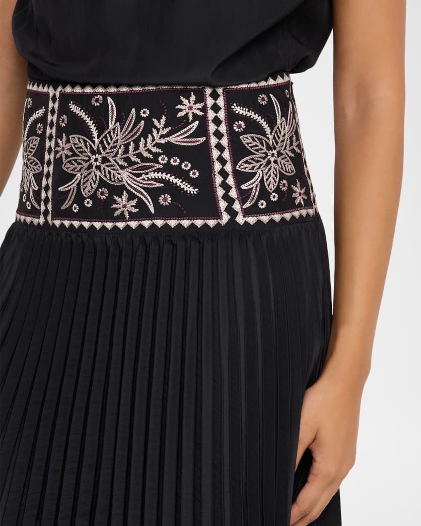 Kimberly Embroidered Pleated Midi Dress