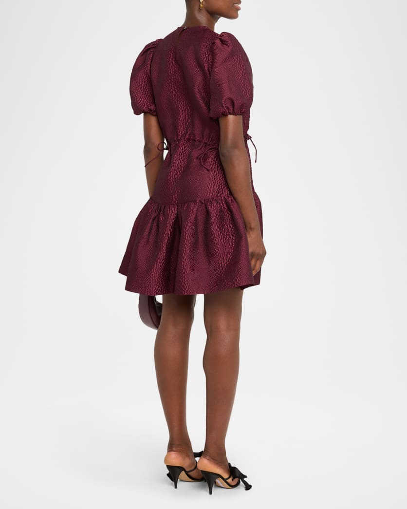 Fayetta Embossed Puff-Sleeve Mini Dress