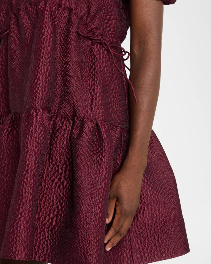 Fayetta Embossed Puff-Sleeve Mini Dress