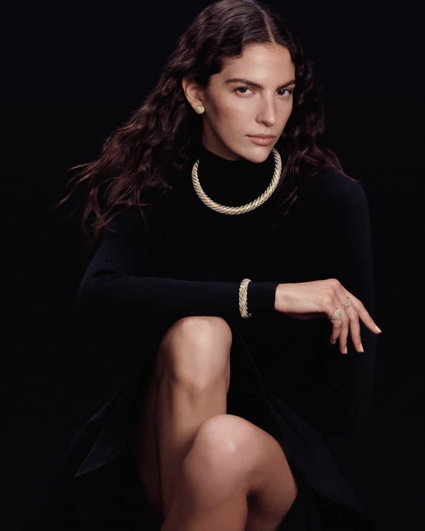 Sculpted Cable Flex Bracelet with Diamonds in 18K Gold, 11mm