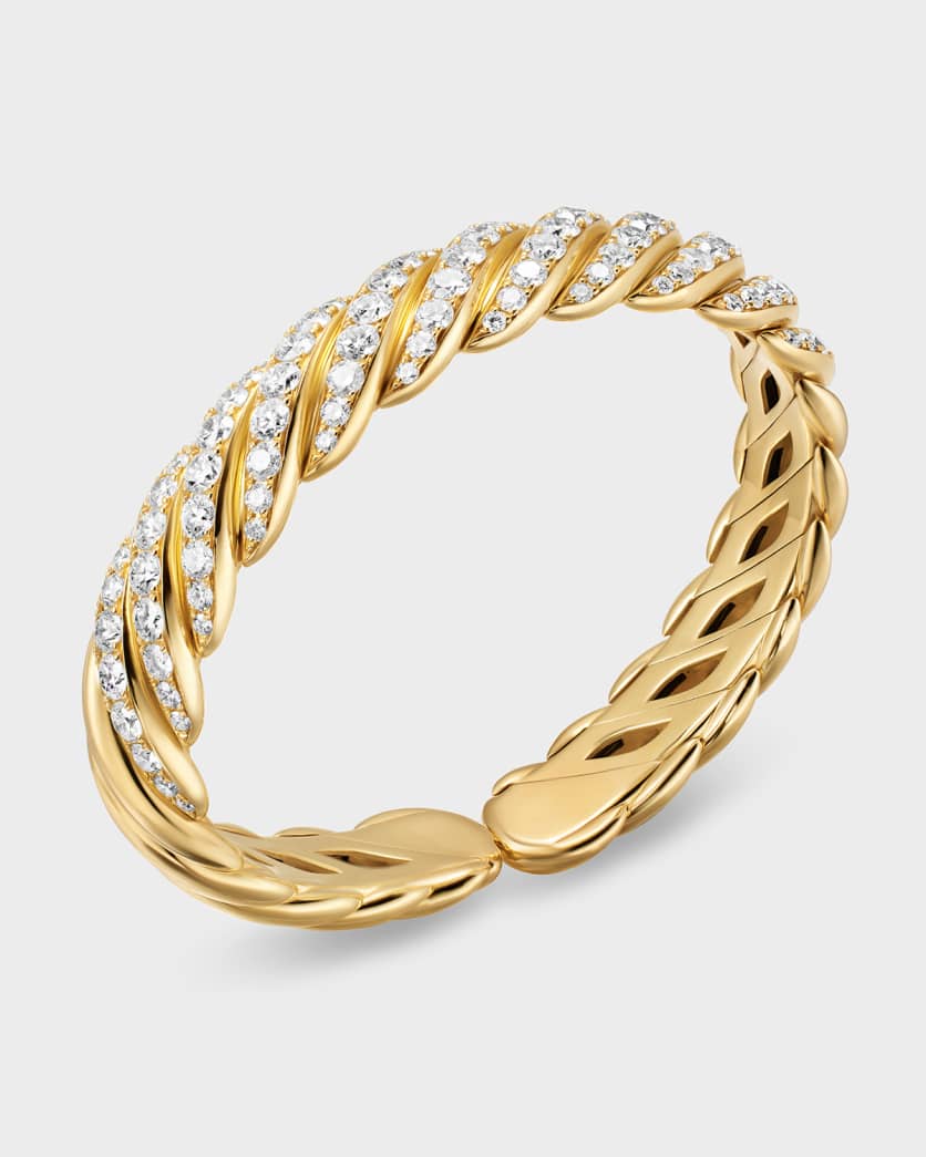 Sculpted Cable Flex Bracelet with Diamonds in 18K Gold, 11mm