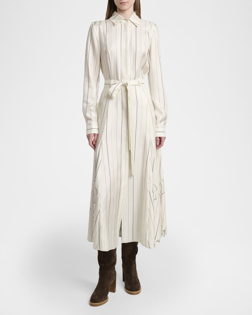 Galway Striped Silk Belted Midi Shirtdress
