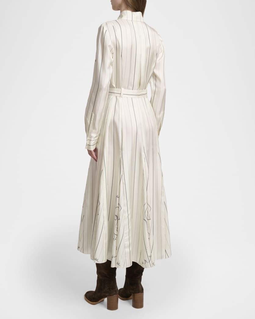 Galway Striped Silk Belted Midi Shirtdress