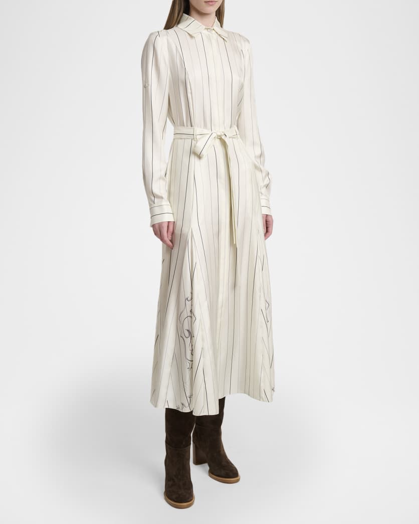 Galway Striped Silk Belted Midi Shirtdress