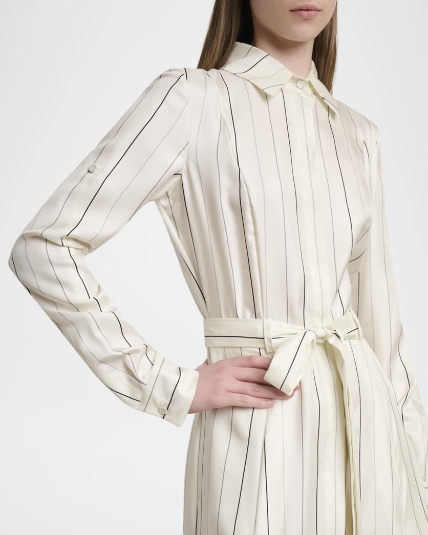Galway Striped Silk Belted Midi Shirtdress