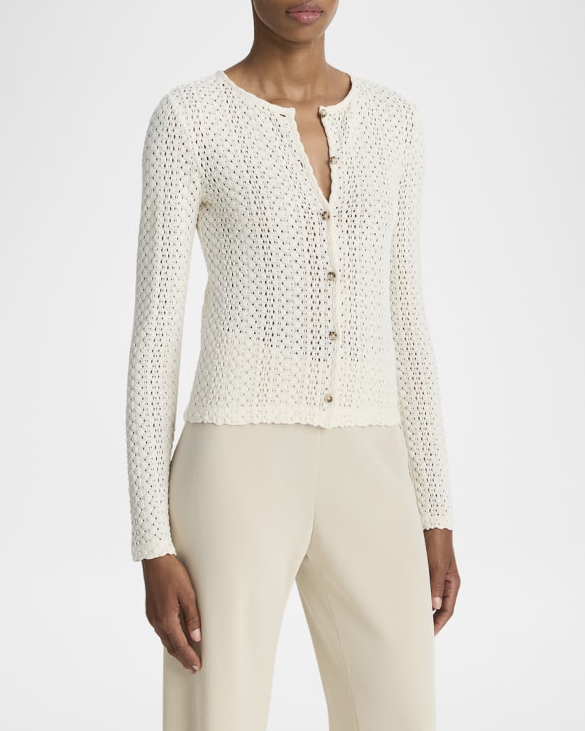 Open-Knit Crewneck Cardigan