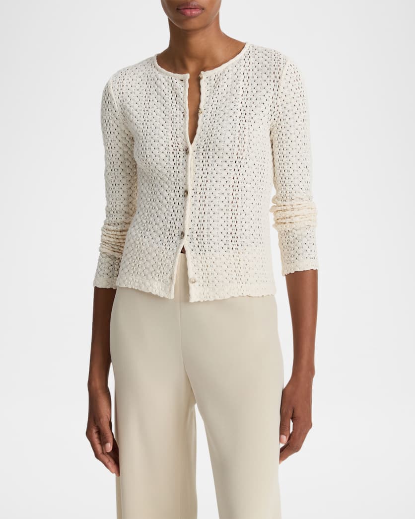 Open-Knit Crewneck Cardigan