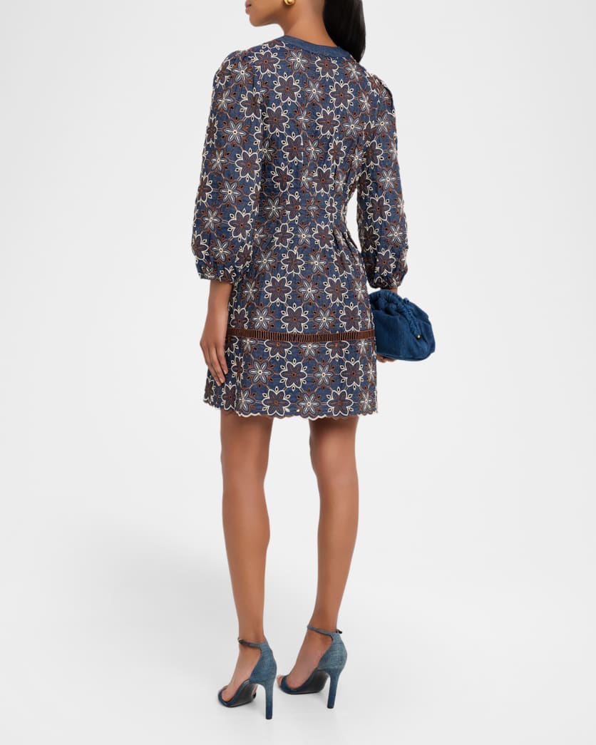 Lina Eyelet-Embroidered Chambray Mini Dress