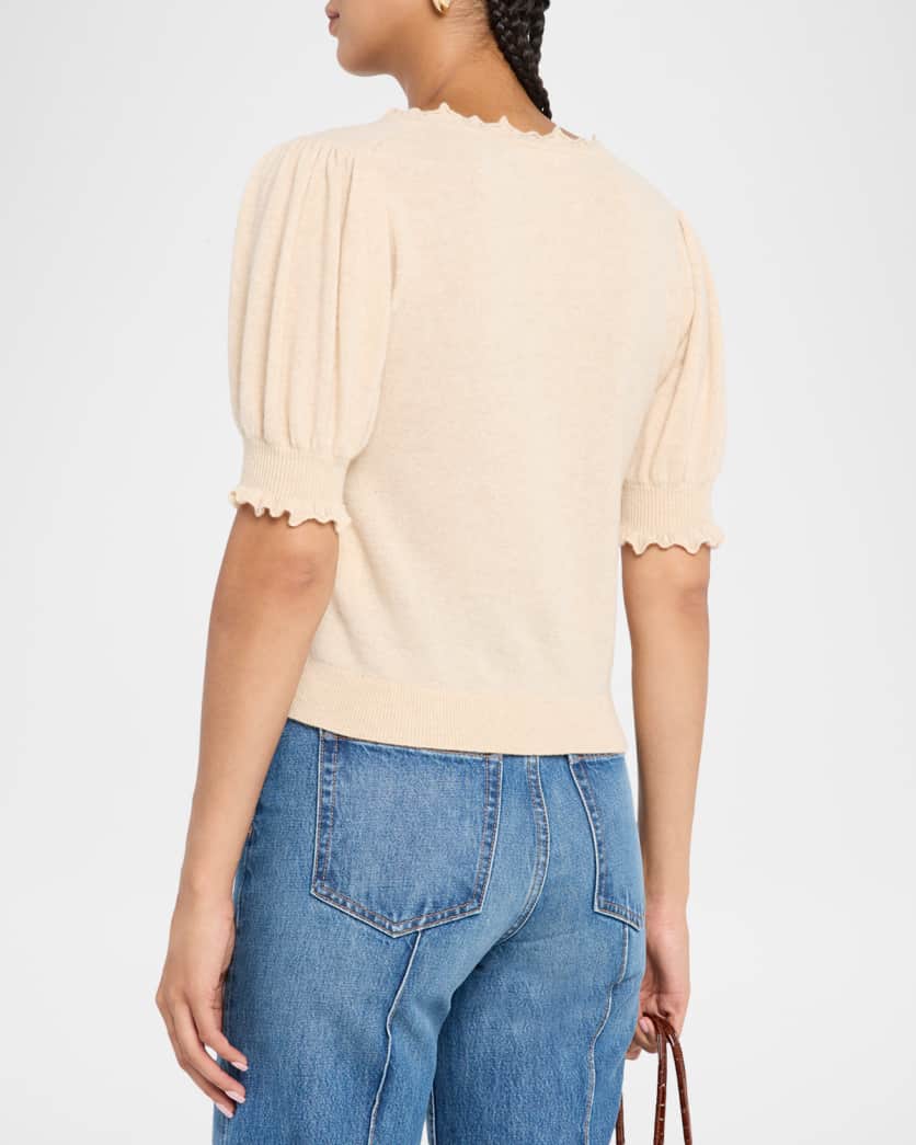Polline Cashmere Frilled Puff-Sleeve Sweater