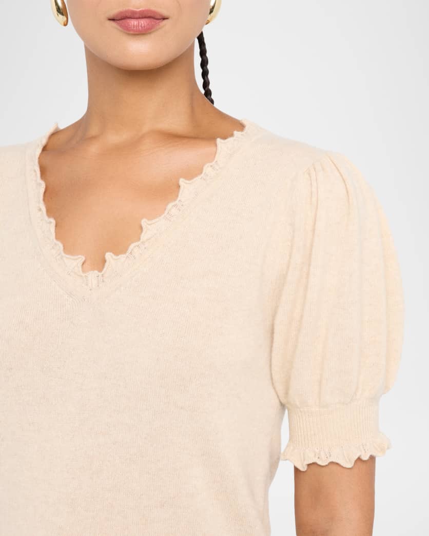 Polline Cashmere Frilled Puff-Sleeve Sweater