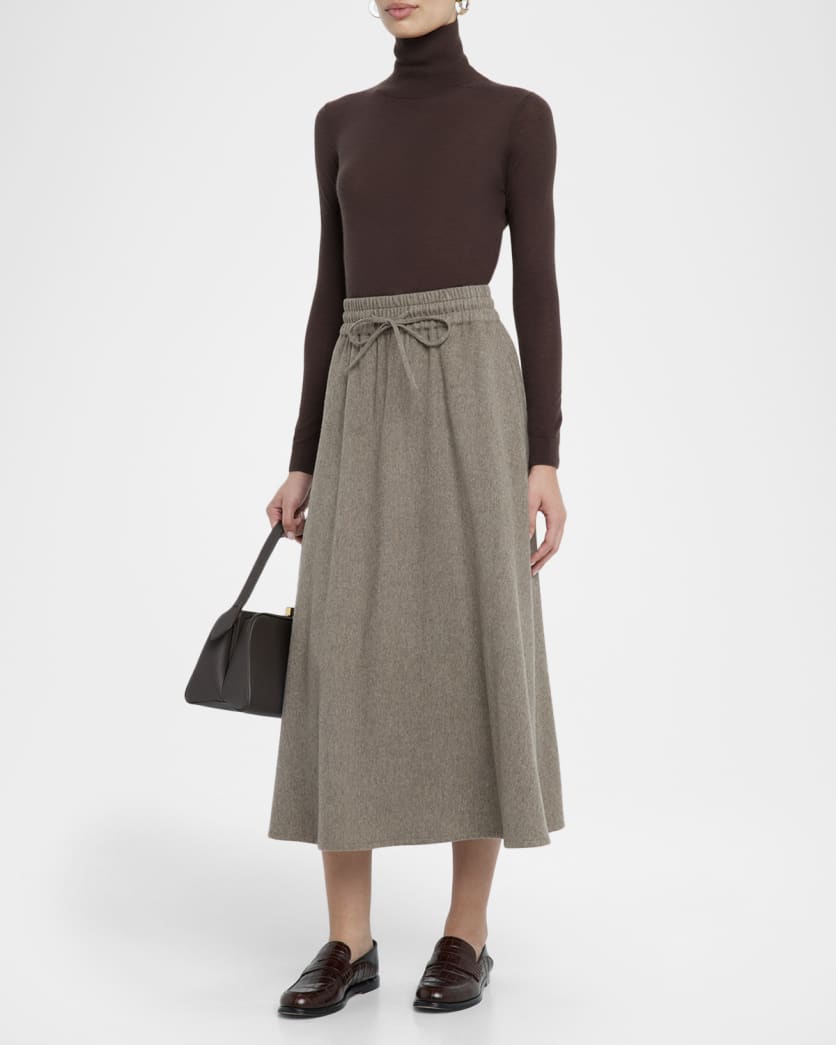 Brushed Wool-Cashmere Drawstring Maxi Skirt