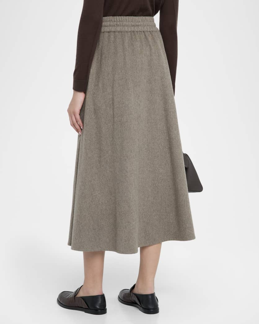 Brushed Wool-Cashmere Drawstring Maxi Skirt