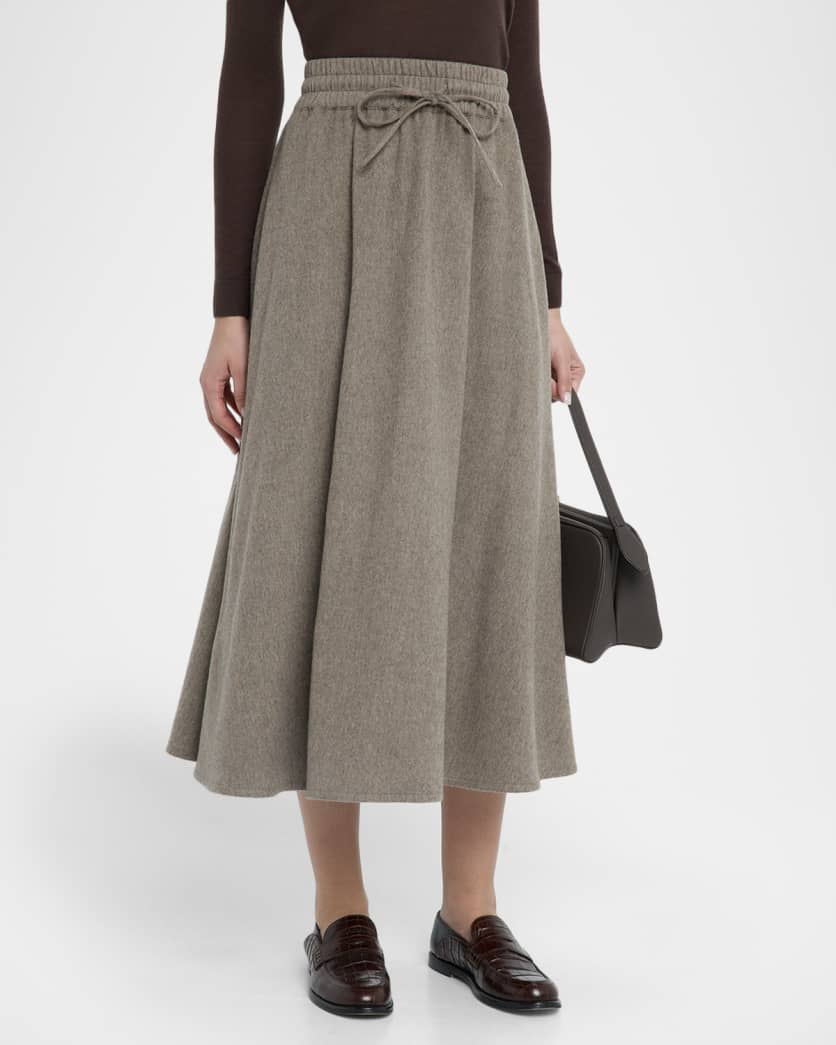 Brushed Wool-Cashmere Drawstring Maxi Skirt